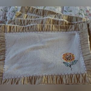 Vintage handmade cotton flower embroidered placemats set of six